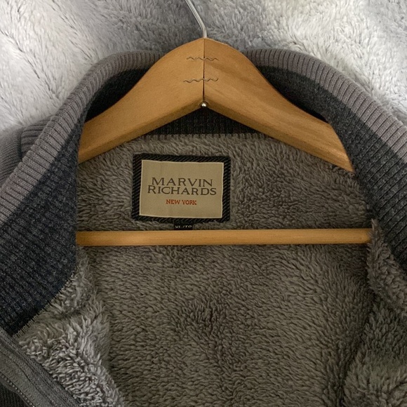 Marvin Richards Faux Fur Lined Zip Up Sweatshirt Jacket Gray Mens - Picture 2 of 2